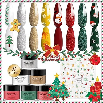 Aokitec 8 Colors Dip Powder Set - Nail Dip Powder Christmas Series